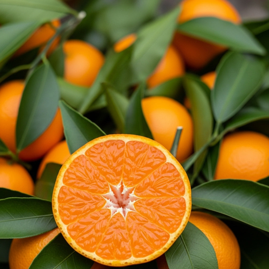 Clementine with leaves